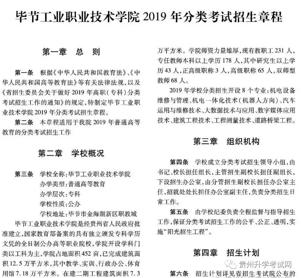 2025年贵州工业职业技术学院分类考试招生章程