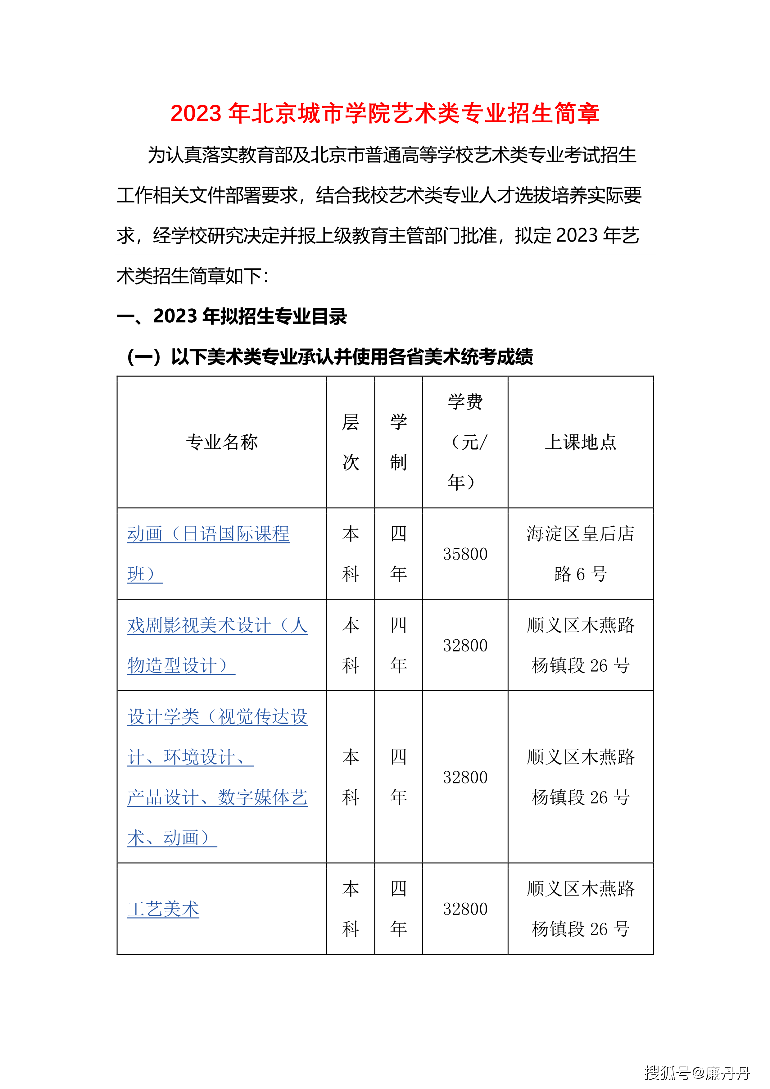 2023年北京城市学院艺术类招生简章