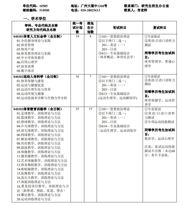2025年广州体育学院招生章程