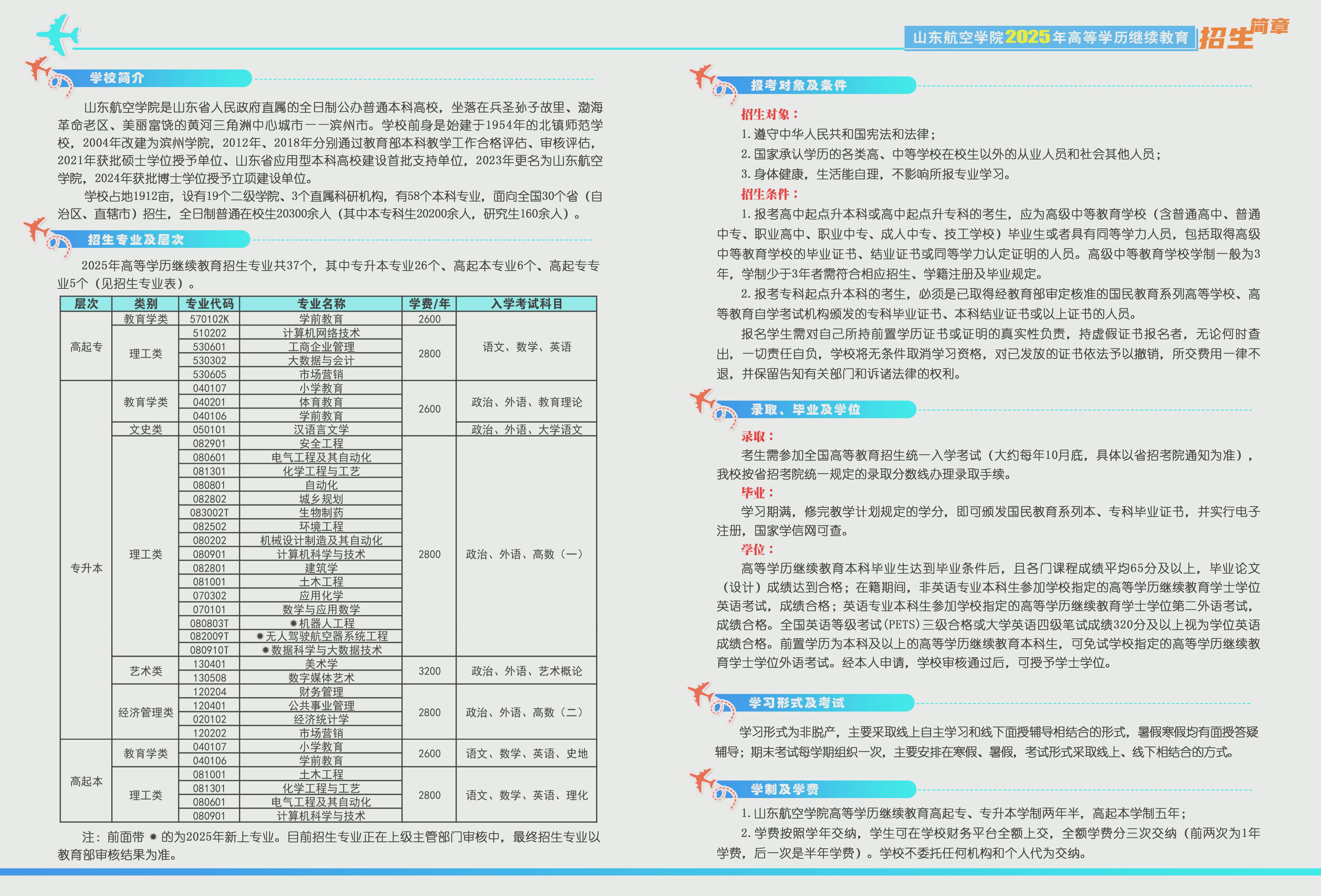 2025年山东航空学院招生章程