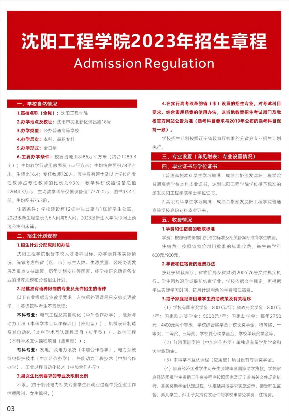 2025年沈阳工程学院招生章程