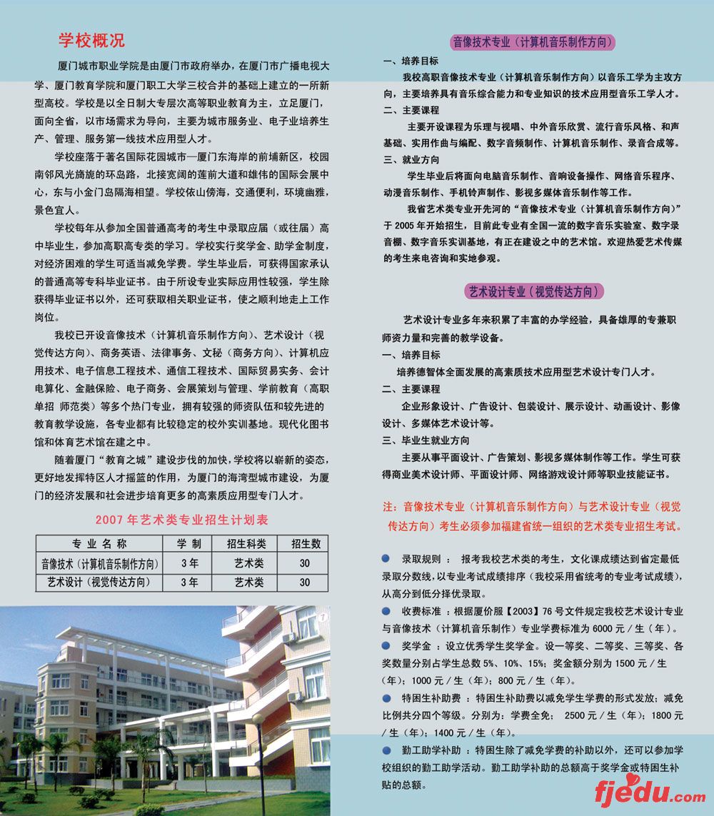 2025年厦门城市职业学院招生章程