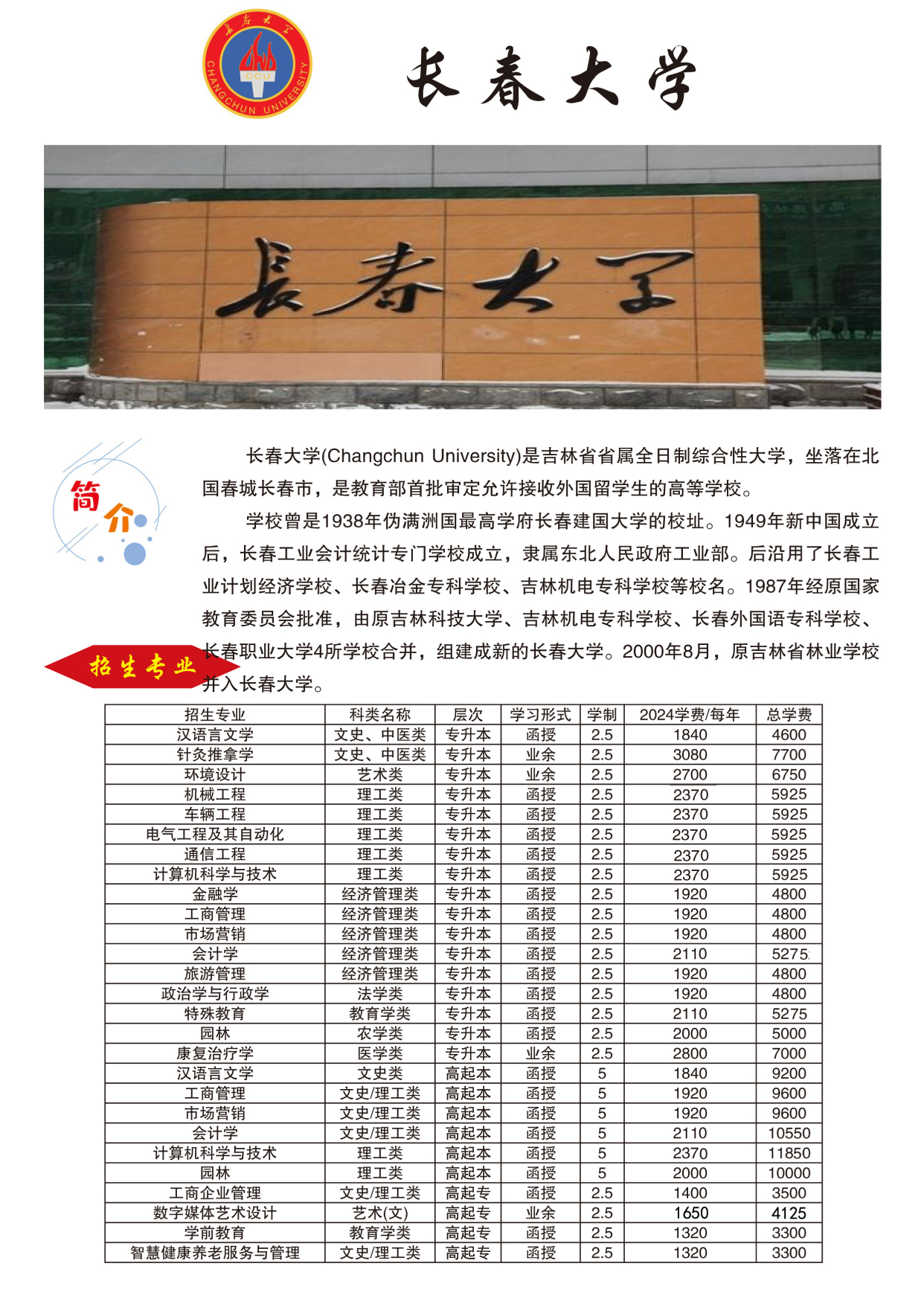 2026年长春大学招生章程